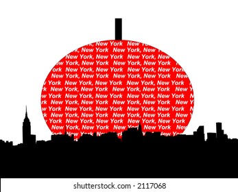 Midtown manhattan New York City skyline against big apple illustration