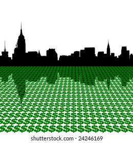 Midtown manhattan skyline with dollar symbols illustration