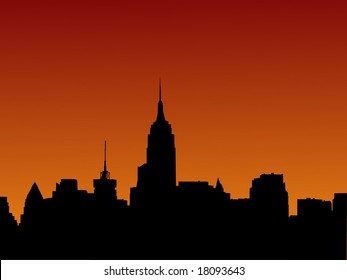 Midtown Manhattan Skyline At Sunset Illustration