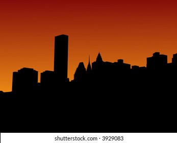 Midtown Manhattan skyline at sunset illustration