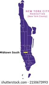 Midtown South Neighborhood Location On Map Of Manhattan, New York City