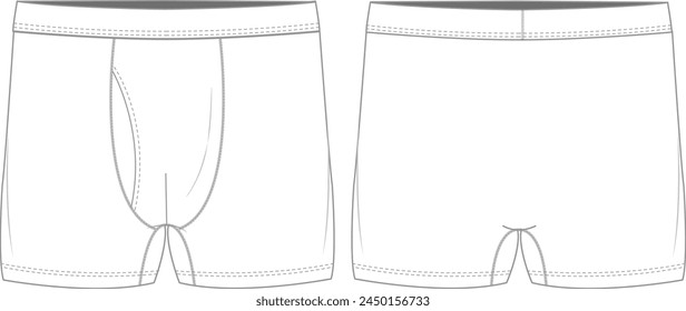 Midway briefs underwear technical fashion illustration with elastic waistband, Athletic skin tight. Flat trunks Unisex CAD mockup.