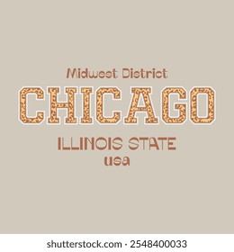 Slogan de tipografia do distrito de Chicago para impressão de camisetas, design gráfico em tês. 