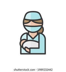 Midwife Avatar With Mask. Worker Medicine Woman. Profile User, Person. People Icon. Vector Illustration