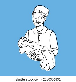 Midwife at the Hospital Holding Baby 2 Monoline Design for Apparel
