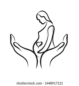 Midwife sign icon with hands. Hand-drawn logo symbol for t-shirt prints and online marketing.