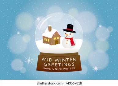 Mid-winter greeting card of snow globe