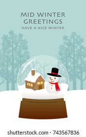 Mid-winter greeting card of snow globe