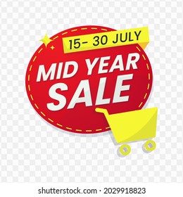 Mid-Year Sale banner design, red and yellow color, Vector Illustration with transparent background.