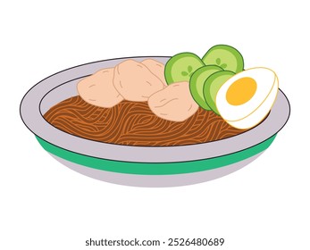 Mie Aceh Indonesia traditional food fried noodle spices vegetable prawn shrimp meat ingredient cuisine culinary tasty food spicy flavorful deign icon set colorful