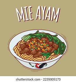 Mie ayam illustration Indonesian food with cartoon style