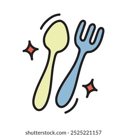 Mie Ayam Stuff Doodle Illustration - Spoon And Fork