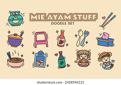 Mie Ayam Stuff Doodle Vector Set