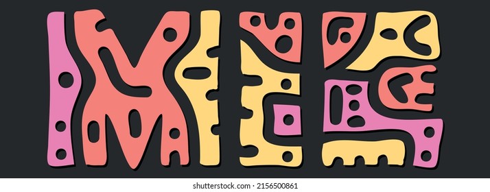 Mie. Doodle isolate text. Colored curves decorative doodle letters. Japanese Mie for print, booklet, banner, flyer, social network, title, advertising, print, clothing, t-shirt, poster, banner