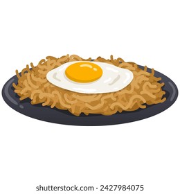 Mie Goreng Fried Noodle with Egg Vector Illustration