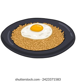 Mie Goreng Fried Noodle Ramen Drawing Vector Illustration