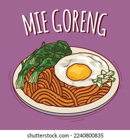 Mie goreng illustration Indonesian food with cartoon style