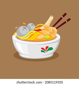 Mie kocok baso is meatball noodle with beef topping traditional food from Bandung, Indonesia