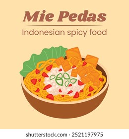 Mie pedas Indonesian spicy food vector design illustration