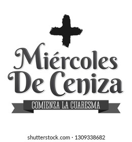 Miercoles de Ceniza, Ash Wednesday Spanish text, Christian tradition vector emblem