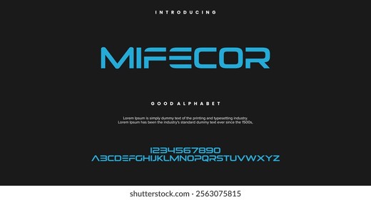 Mifecor Abstract minimal modern alphabet fonts. Typography technology vector illustration