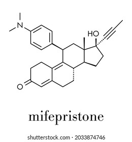 Mifepristone abortion inducing drug molecule. Also used as emergency contraceptive agent. Skeletal formula.