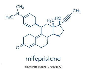Mifepristone abortion inducing drug molecule. Also used as emergency contraceptive agent. Skeletal formula.