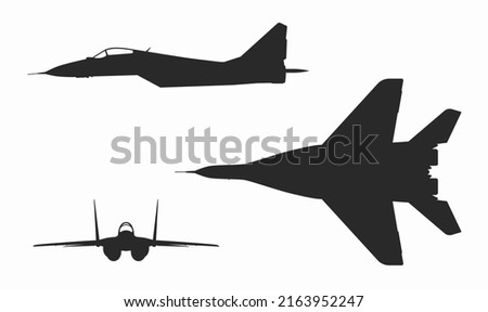 mig 29 fighter jet. side and front view. air force and army symbol. isolated vector image for military concepts and web design