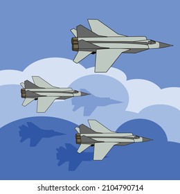 mig jetfighter flying formation vector design