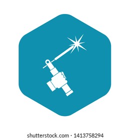 Mig welding torch in hand icon in simple style isolated vector illustration