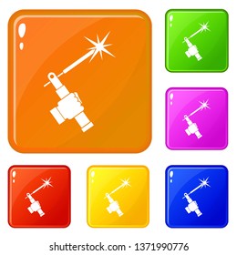 Mig welding torch in hand icons set collection vector 6 color isolated on white background