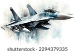 MiG-29 Fulcrum Russia watercolor slaps white background.