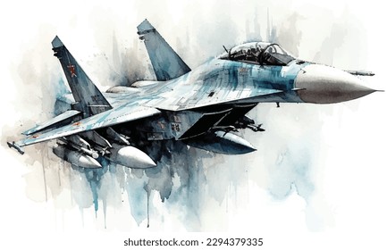 MiG-29 Fulcrum Russia watercolor slaps white background.