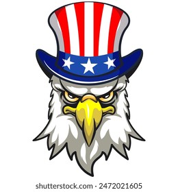 mighty american eagle cartoon mascot vector wearing an uncle sam hat, work of hand drawn