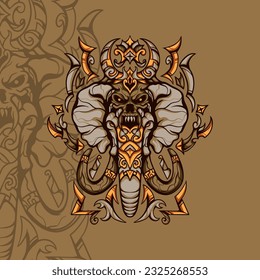  Mighty Dark Elephant with ornament for merchandise, apparel or other