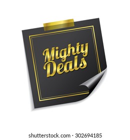 Mighty Deals Golden Sticky Notes Vector Icon Design