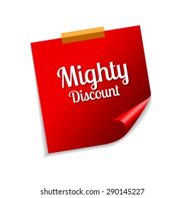 Mighty Discount Red Sticky Notes Vector Icon Design