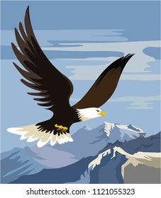 The mighty eagle soars over snow capped peaks