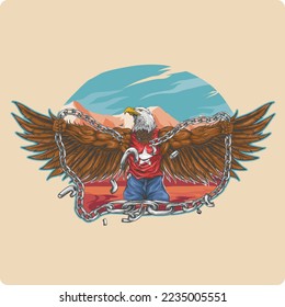 mighty eagle vector illustration design flying over mountain breaking strong chains