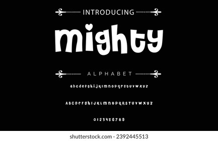 Mighty font modern bouncy typeset, lively friendly alphabet. Playful cheerful letters in Los Muertos Mexican style for menus, labels, signage, ads, crafts and comic book. Vector typographic design