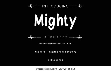 Mighty font modern bouncy typeset, lively friendly alphabet. Playful cheerful letters in Los Muertos Mexican style for menus, labels, signage, ads, crafts and comic book. Vector typographic design
