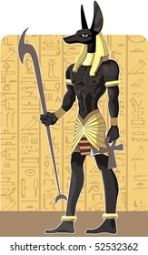 Mighty Great dark Anubis on Egypt background