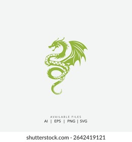 Mighty Green Dragon Silhouette Logo, Stylized Emerald Dragon Vector Illustration