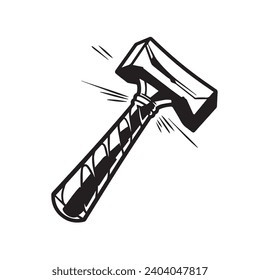 Ilustración vectorial del logotipo de Mighty Hammer. Icono vectorial y signo de martillo poderoso.