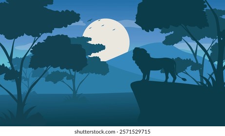 The Mighty Lion - Beautiful 2D Landscape Silhouette Wallpaper