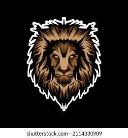 El poderoso león. Impresión brillante en la camiseta. Pegatina. El logo del león.