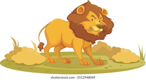 Mighty Lion Grassland Vector Illustration