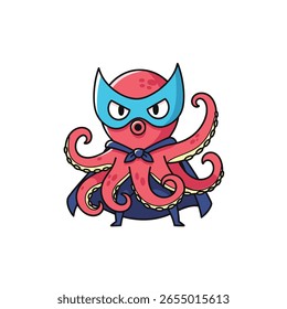 Mighty ocean hero octopus ready for action in a blue cape and mask
