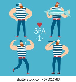 The mighty sailors set. Including decorative title. Cartoon illustration for your design.