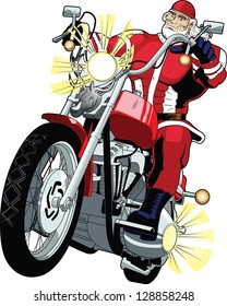 Mighty santa on a motorbike, colored